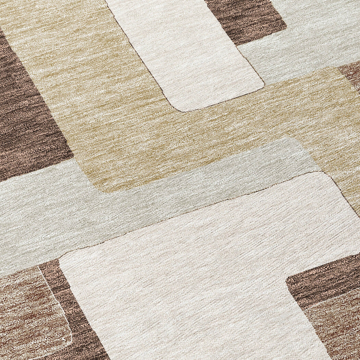 Machine Washable Indoor/ Outdoor Contempoary Blocks Chantille Rug