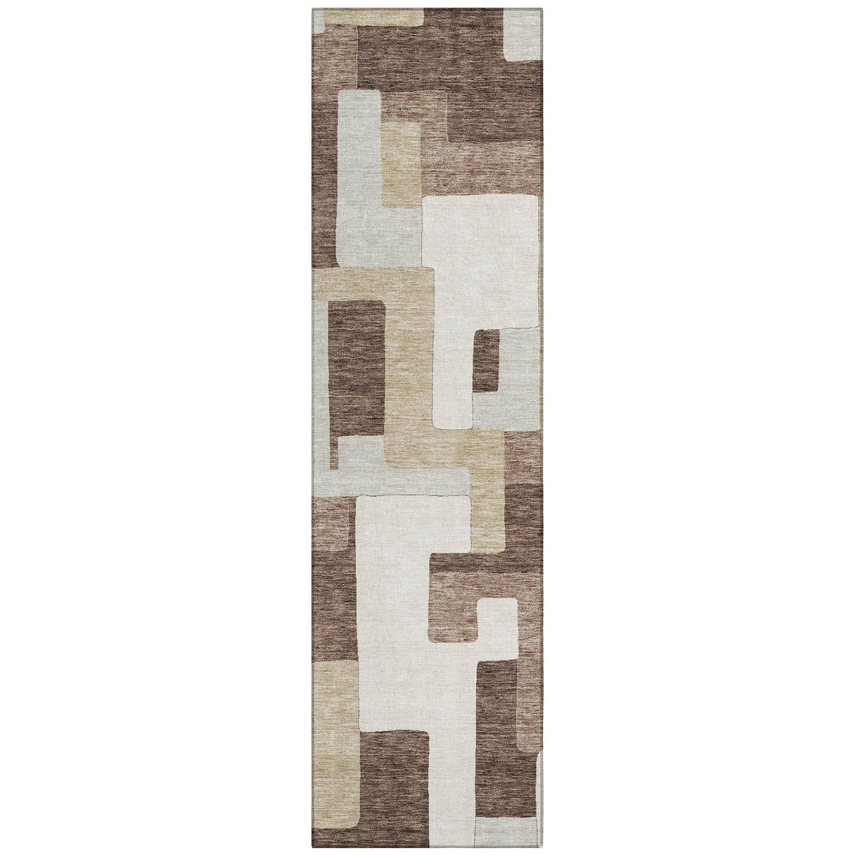 Machine Washable Indoor/ Outdoor Contempoary Blocks Chantille Rug