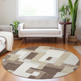 Machine Washable Indoor/ Outdoor Contempoary Blocks Chantille Rug
