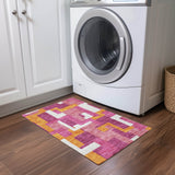 Machine Washable Indoor/ Outdoor Contempoary Blocks Chantille Rug