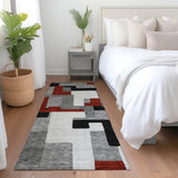 Machine Washable Indoor/ Outdoor Contempoary Blocks Chantille Rug