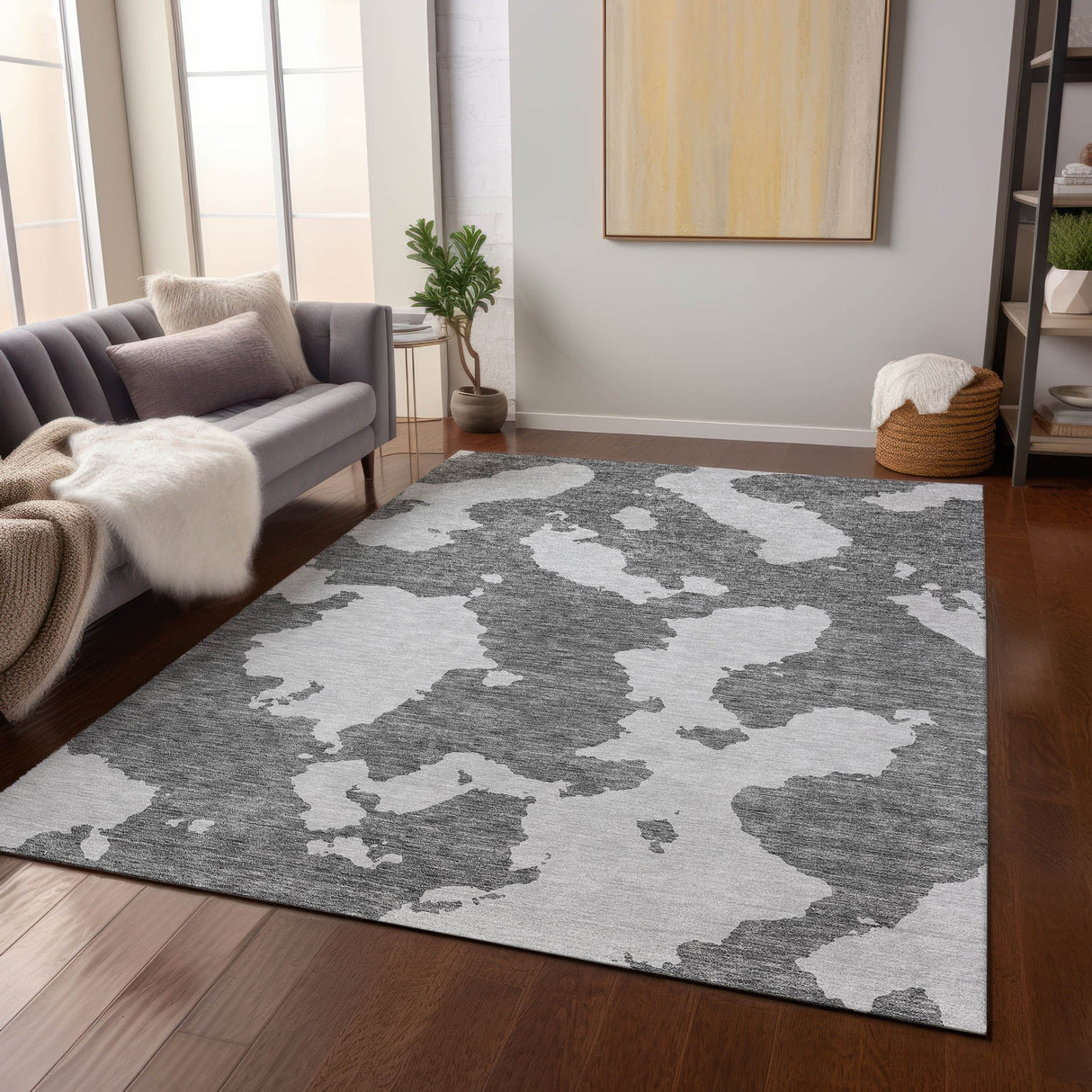 Machine Washable Indoor/ Outdoor Contemporary Abstract Chantille Rug