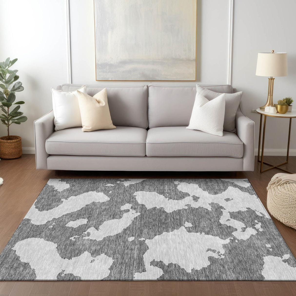 Machine Washable Indoor/ Outdoor Contemporary Abstract Chantille Rug