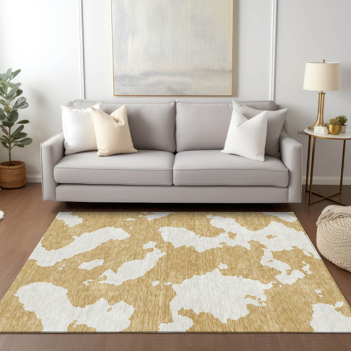 Machine Washable Indoor/ Outdoor Contemporary Abstract Chantille Rug