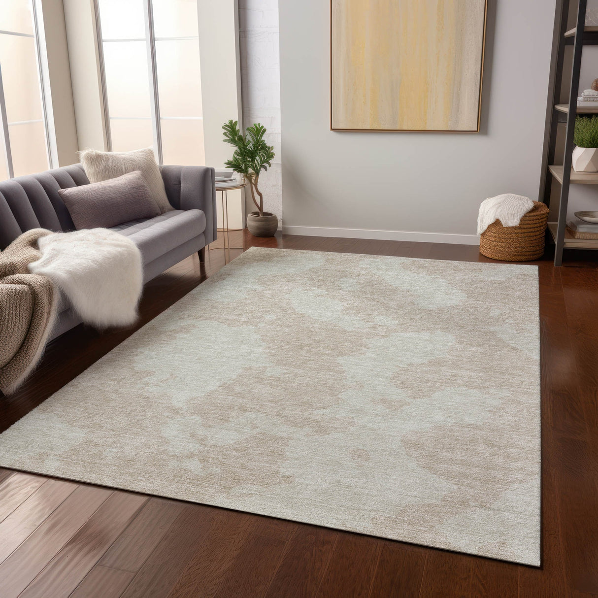 Machine Washable Indoor/ Outdoor Contemporary Abstract Chantille Rug