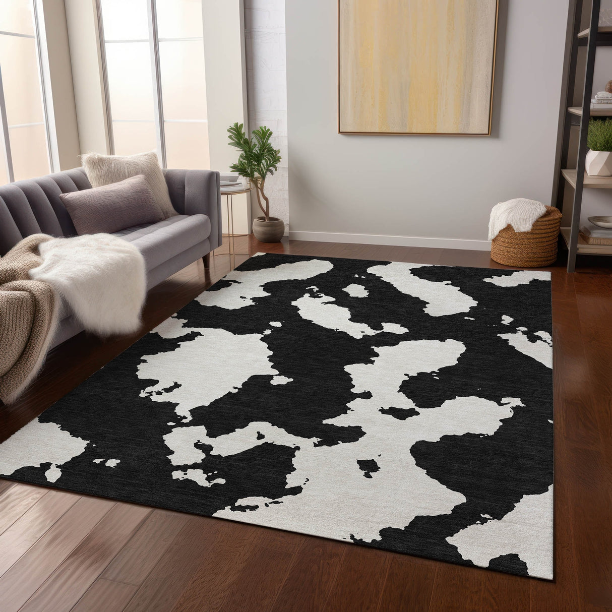 Machine Washable Indoor/ Outdoor Contemporary Abstract Chantille Rug
