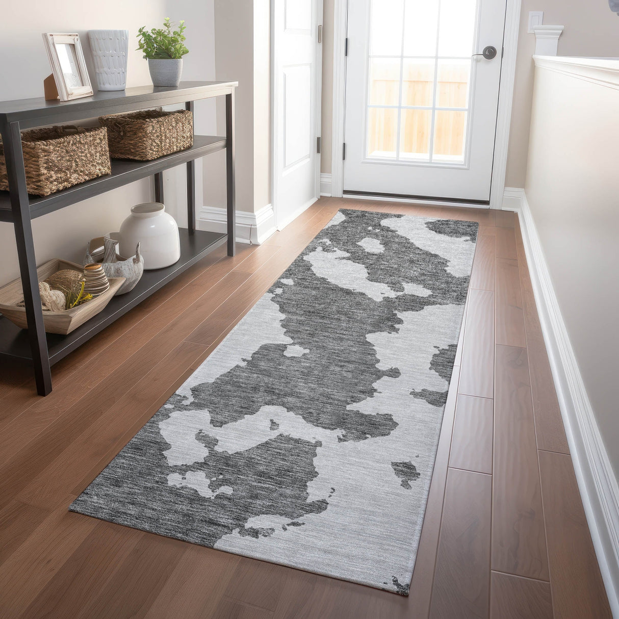 Machine Washable Indoor/ Outdoor Contemporary Abstract Chantille Rug
