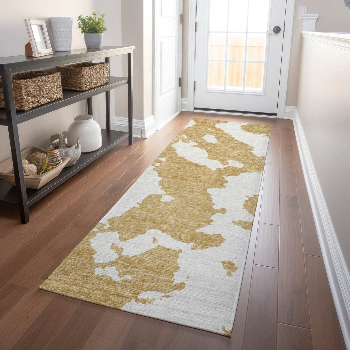 Machine Washable Indoor/ Outdoor Contemporary Abstract Chantille Rug