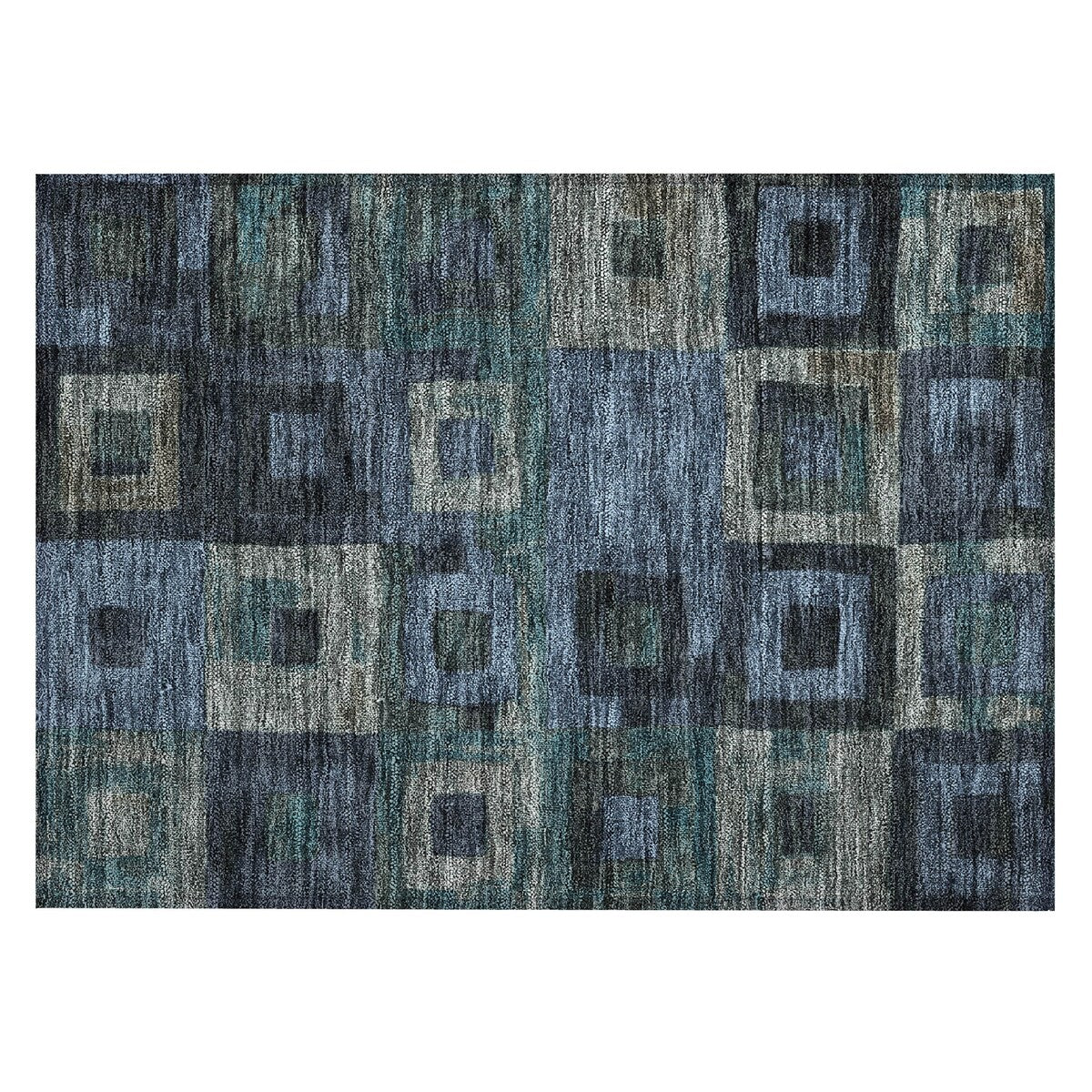 Machine Washable Indoor/ Outdoor Contemporary Blocks Chantille Rug