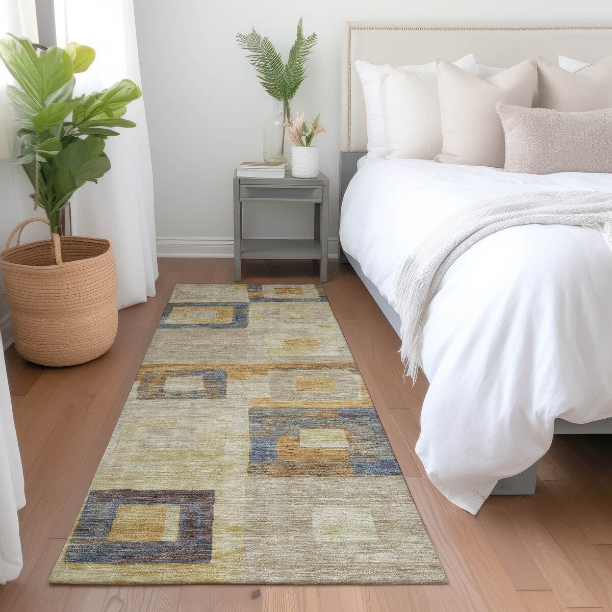 Machine Washable Indoor/ Outdoor Contemporary Blocks Chantille Rug