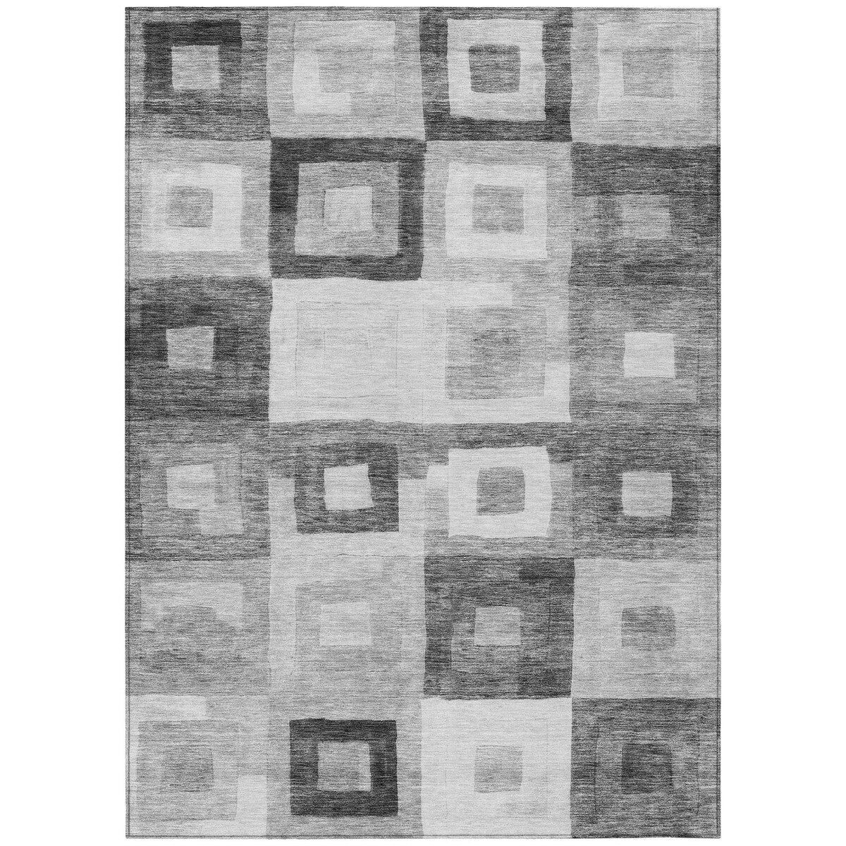 Machine Washable Indoor/ Outdoor Contemporary Blocks Chantille Rug