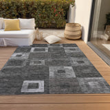 Machine Washable Indoor/ Outdoor Contemporary Blocks Chantille Rug
