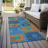 Machine Washable Indoor/ Outdoor Contemporary Blocks Chantille Rug