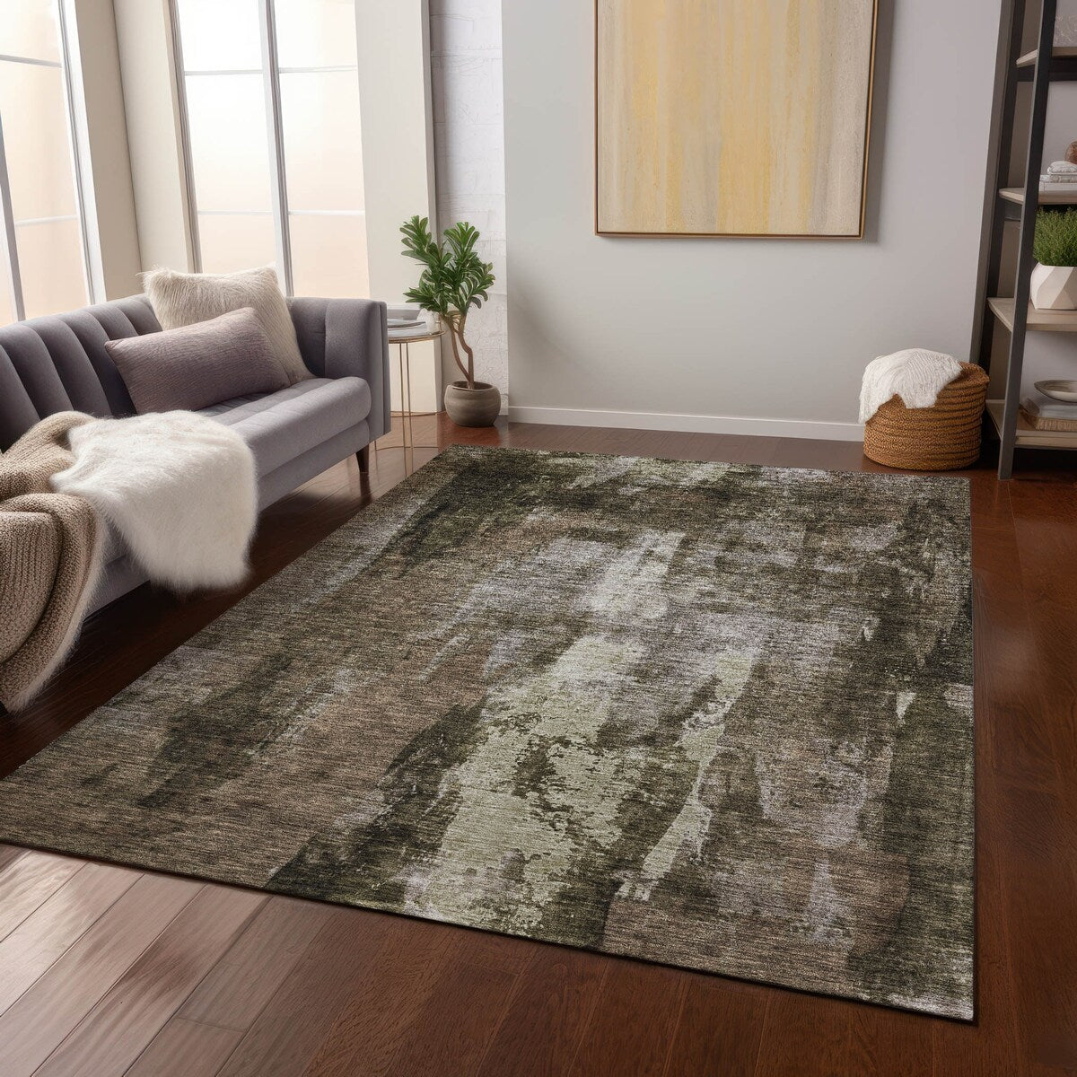 Machine Washable Indoor/ Outdoor Contemporary Chantille Rug