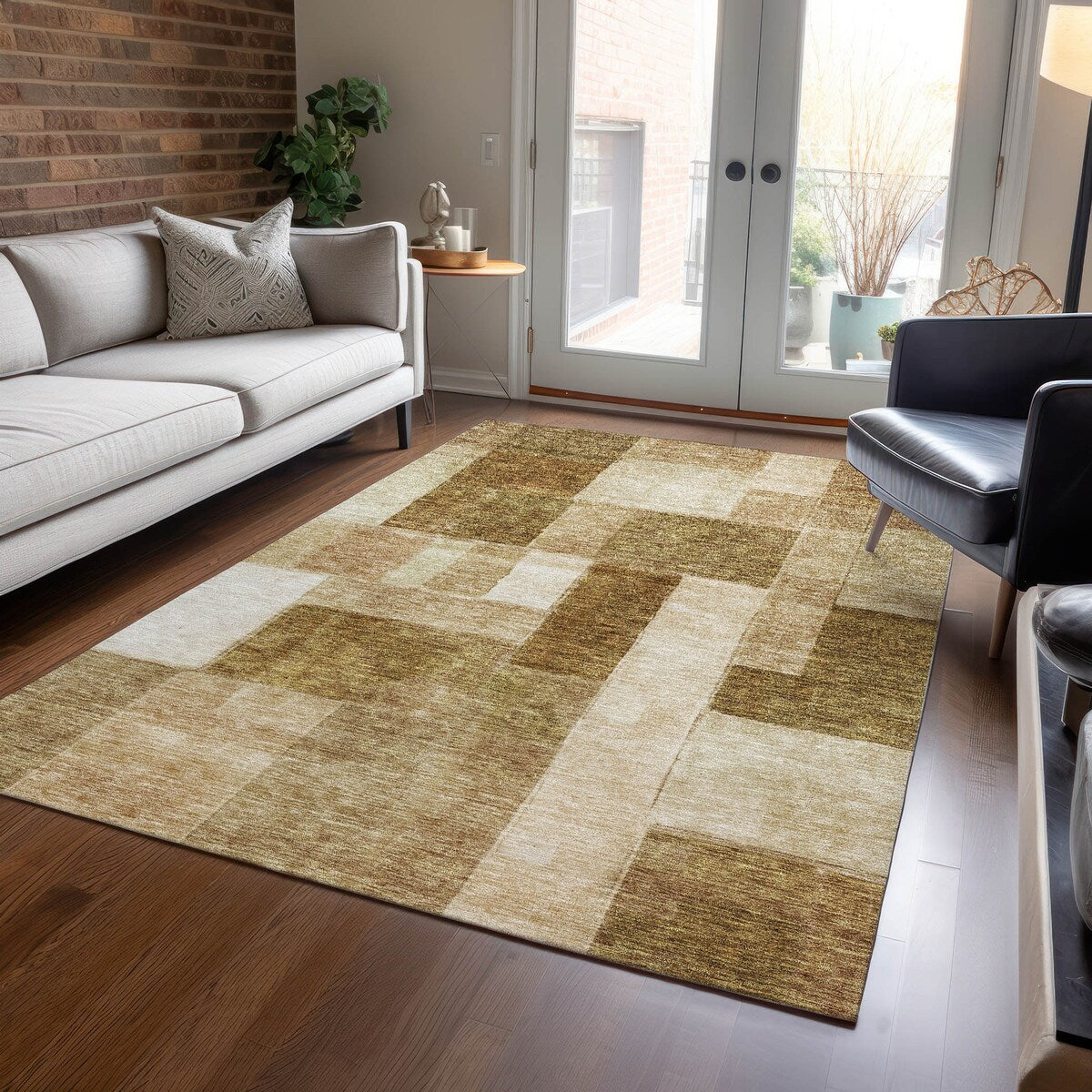 Machine Washable Indoor/ Outdoor Contemporary Geo Chantille Rug