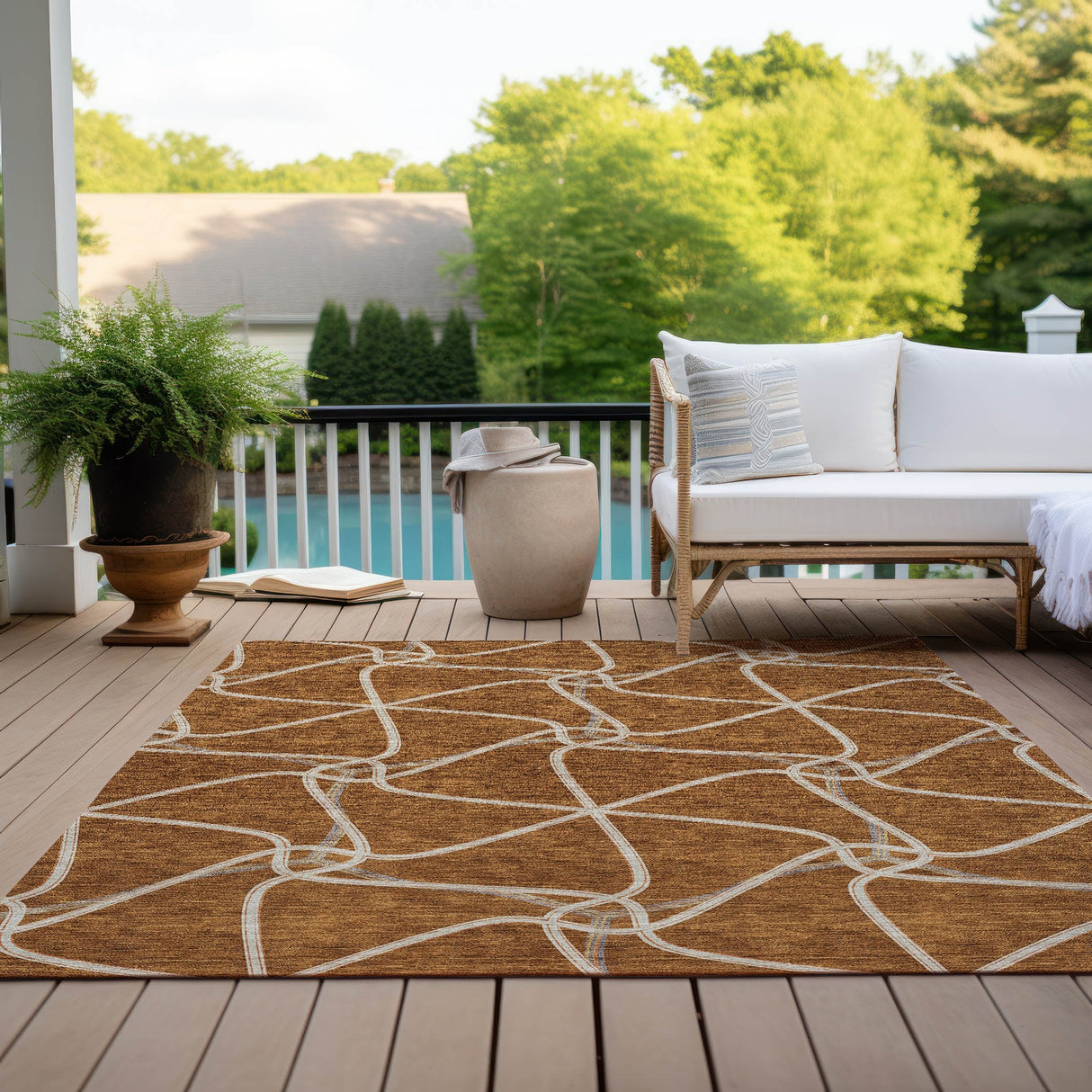 Machine Washable Indoor/ Outdoor Contemporary Links Chantille Rug
