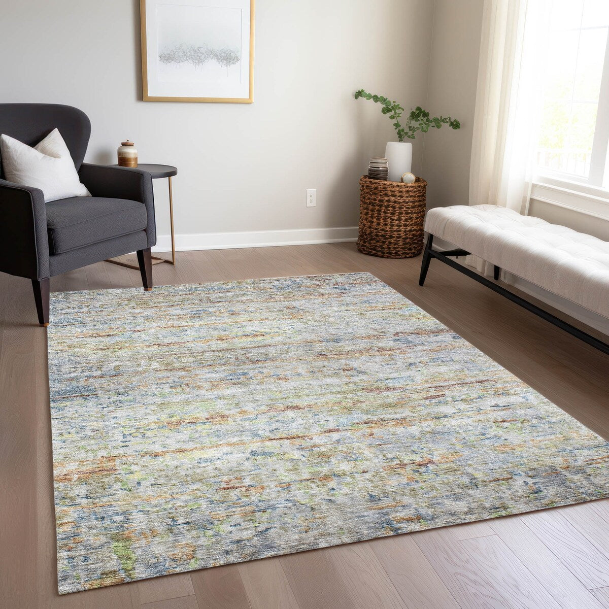 Machine Washable Indoor/ Outdoor Contemporary Solid Chantille Rug