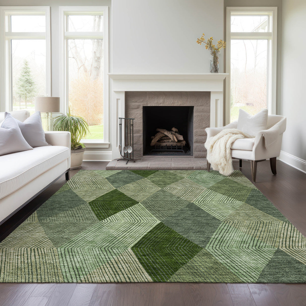 Machine Washable Indoor/ Outdoor Diamond Stripes Chantille Rug