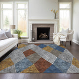 Machine Washable Indoor/ Outdoor Diamond Stripes Chantille Rug
