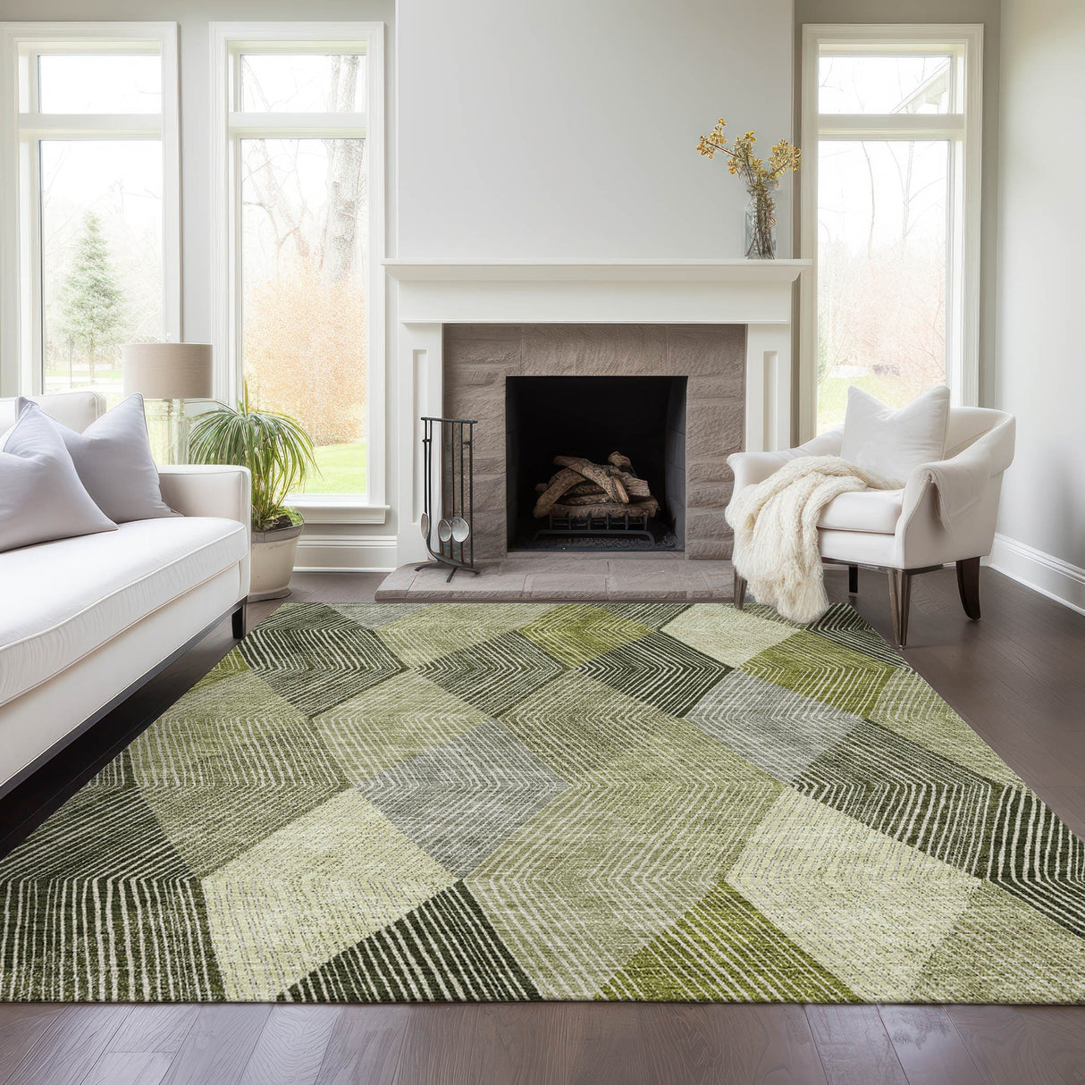 Machine Washable Indoor/ Outdoor Diamond Stripes Chantille Rug