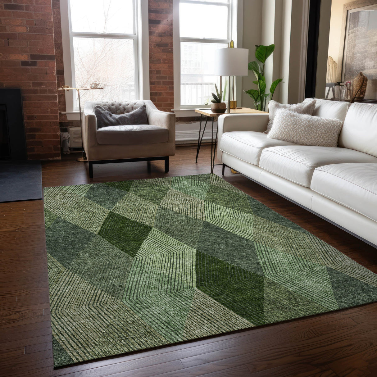 Machine Washable Indoor/ Outdoor Diamond Stripes Chantille Rug