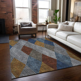 Machine Washable Indoor/ Outdoor Diamond Stripes Chantille Rug
