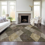 Machine Washable Indoor/ Outdoor Diamond Stripes Chantille Rug