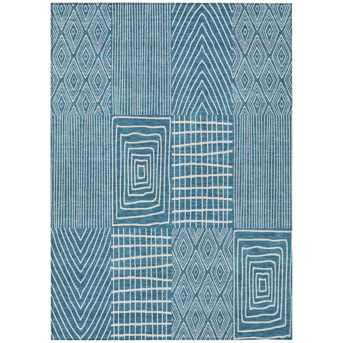 Machine Washable Indoor/ Outdoor Geo Patchwork Chantille Rug