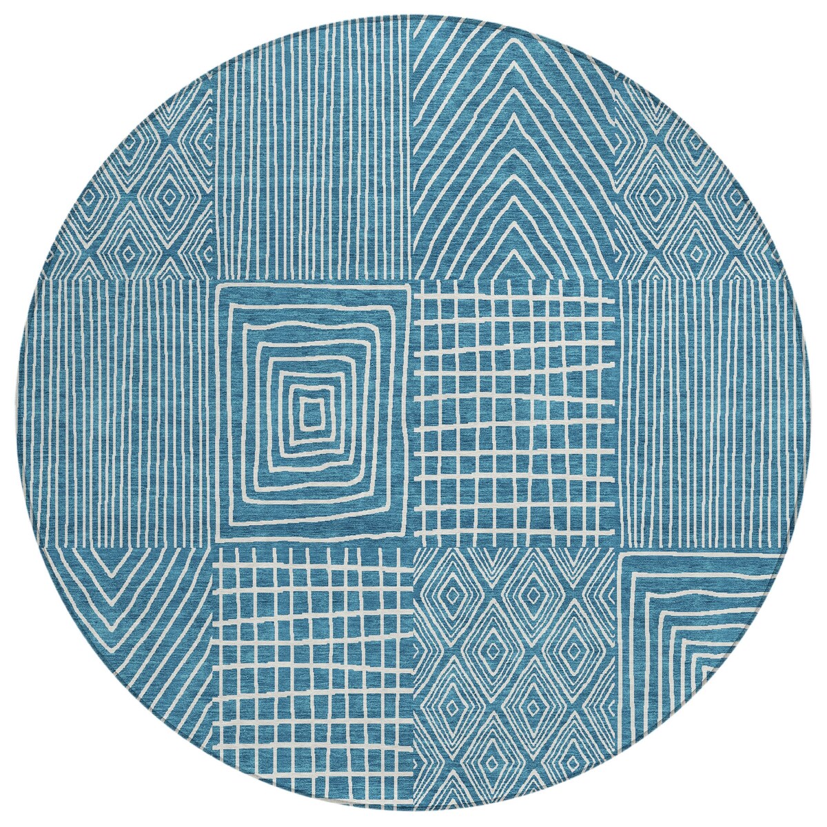 Machine Washable Indoor/ Outdoor Geo Patchwork Chantille Rug