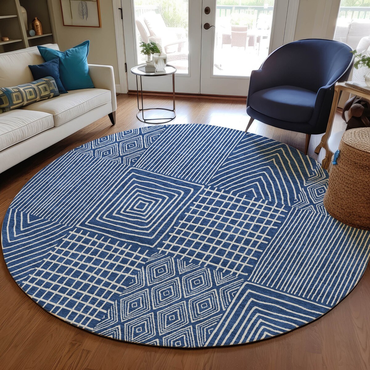 Machine Washable Indoor/ Outdoor Geo Patchwork Chantille Rug