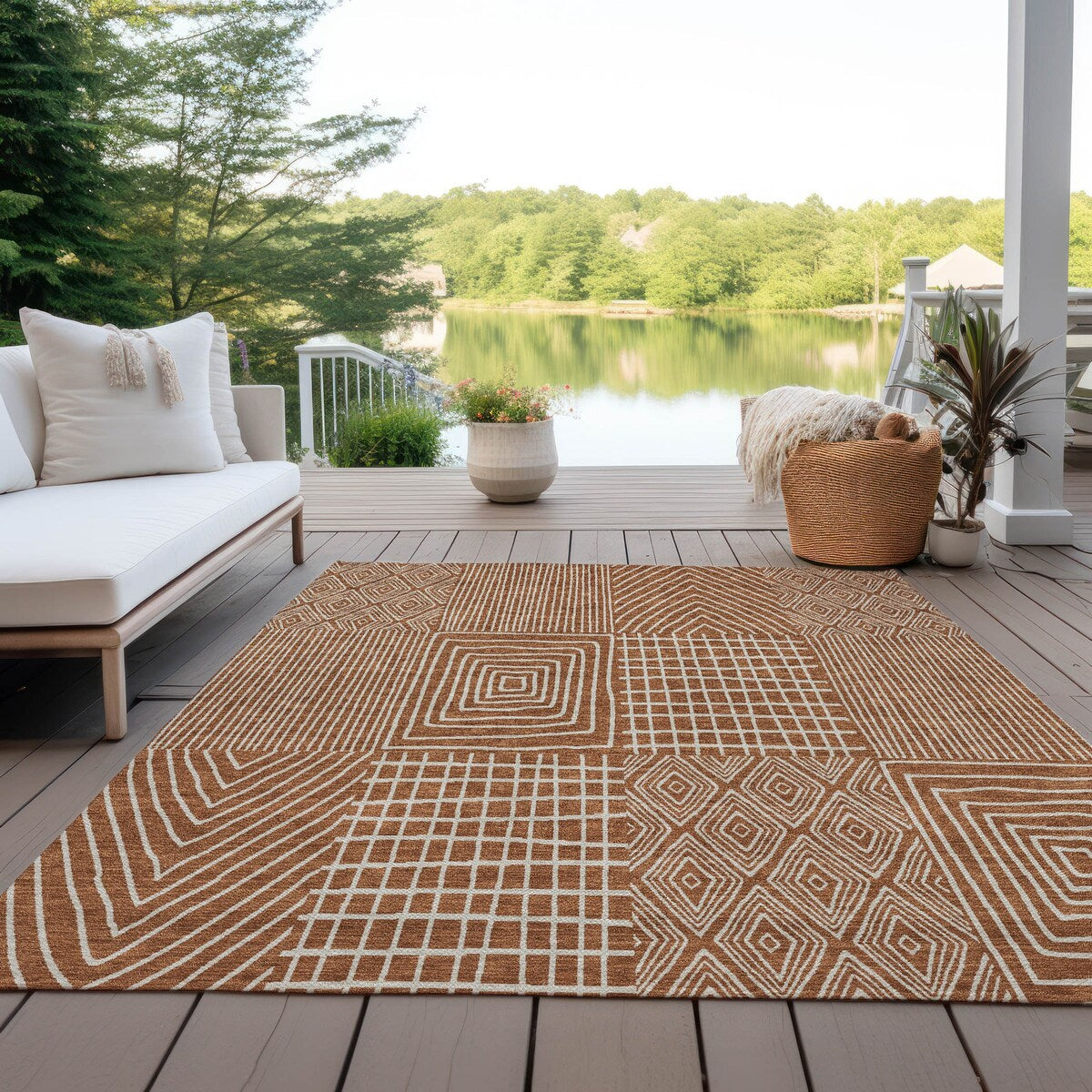 Machine Washable Indoor/ Outdoor Geo Patchwork Chantille Rug