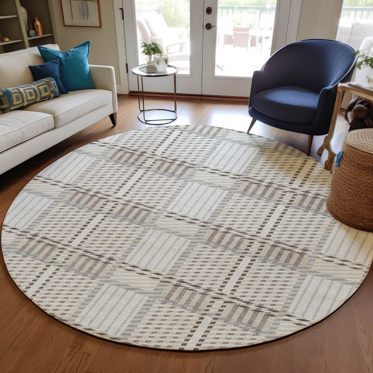 Machine Washable Indoor/ Outdoor Geometric Stripe Chantille Rug