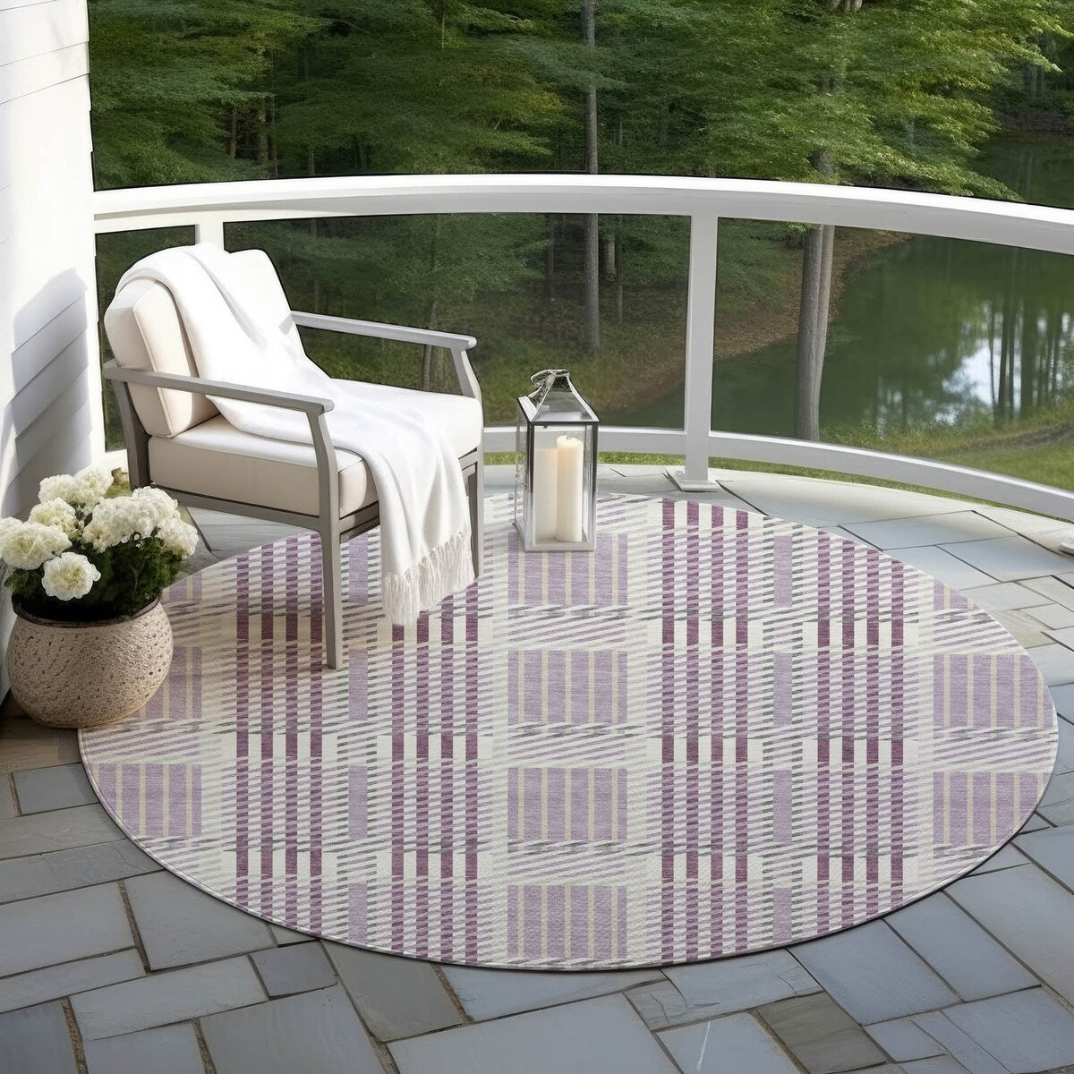 Machine Washable Indoor/ Outdoor Geometric Stripe Chantille Rug