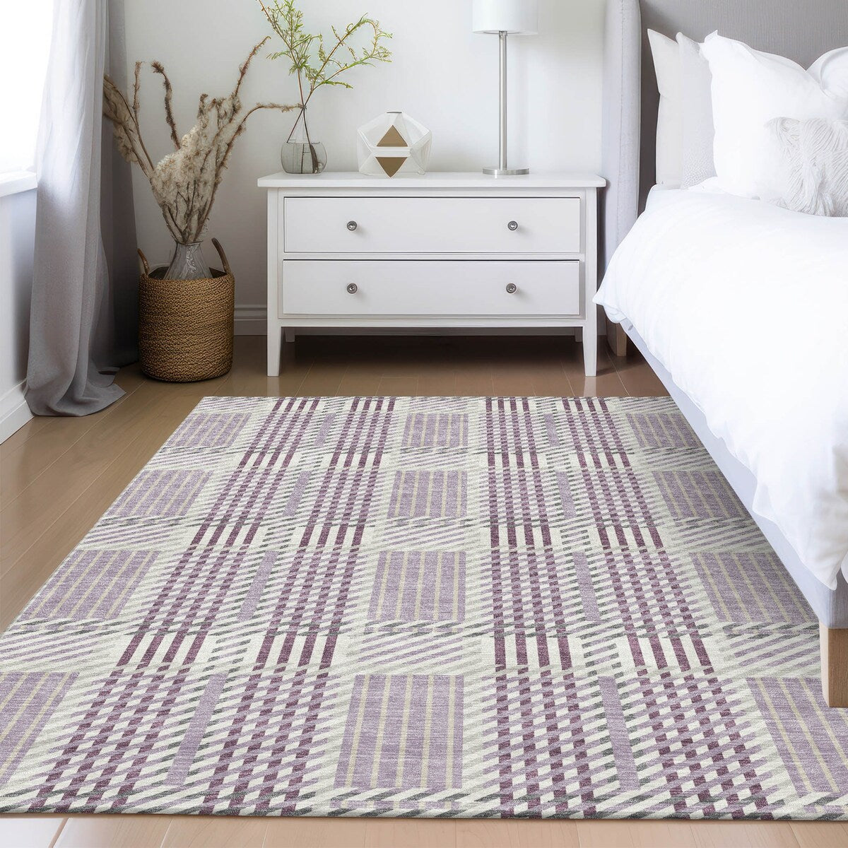 Machine Washable Indoor/ Outdoor Geometric Stripe Chantille Rug