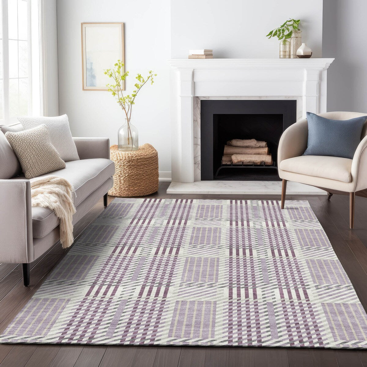 Machine Washable Indoor/ Outdoor Geometric Stripe Chantille Rug