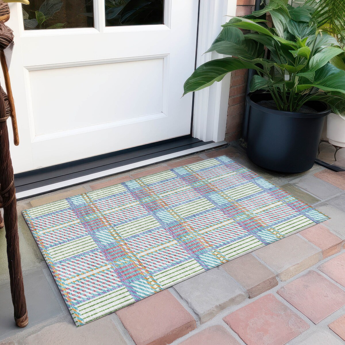 Machine Washable Indoor/ Outdoor Geometric Stripe Chantille Rug