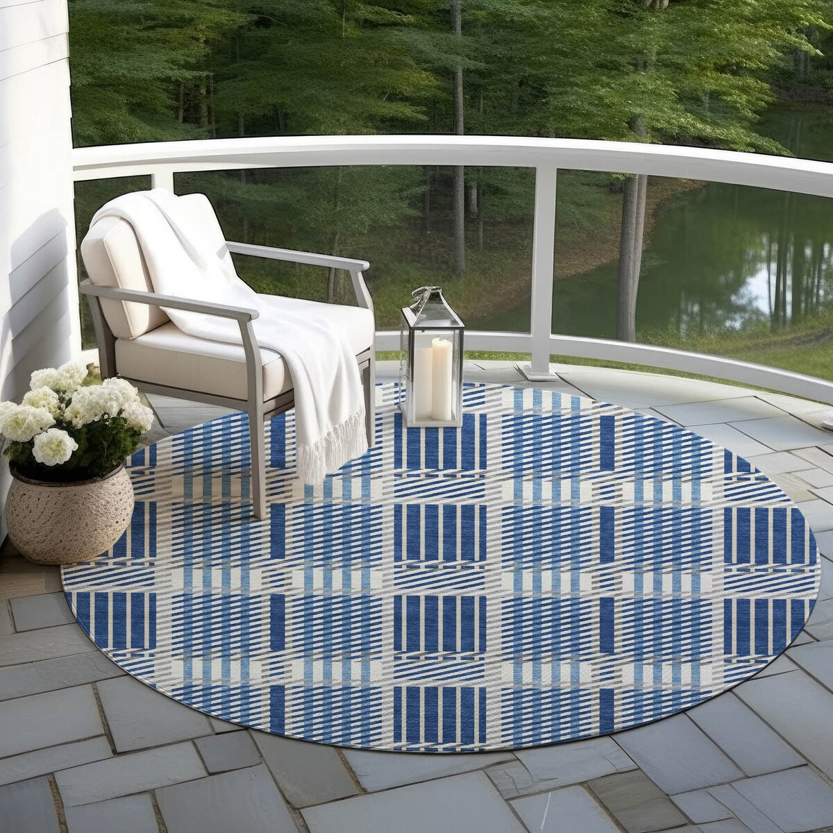 Machine Washable Indoor/ Outdoor Geometric Stripe Chantille Rug