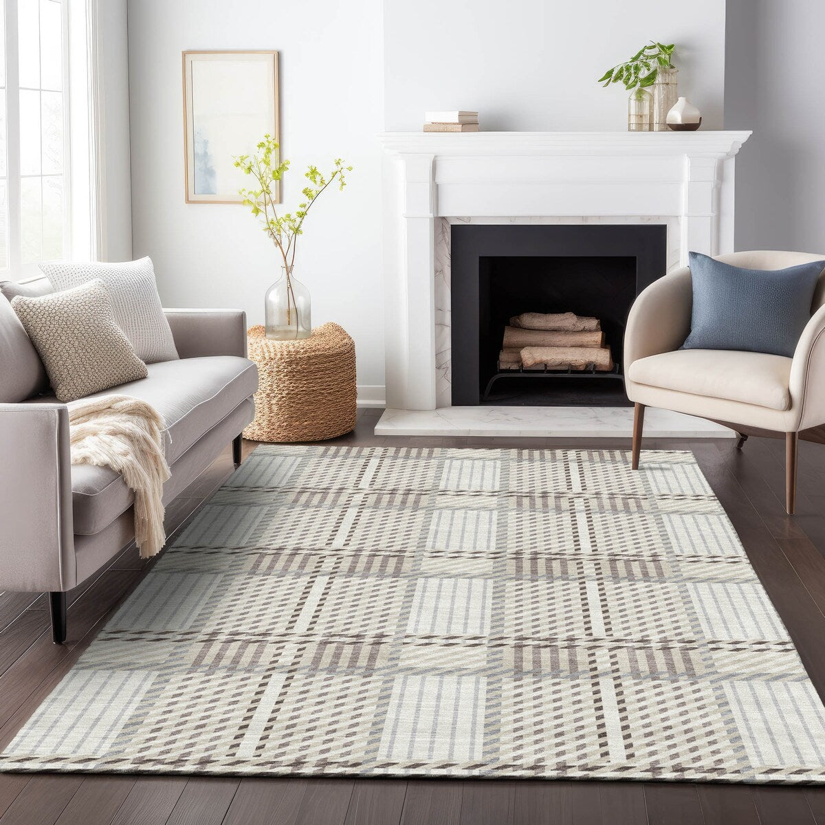 Machine Washable Indoor/ Outdoor Geometric Stripe Chantille Rug