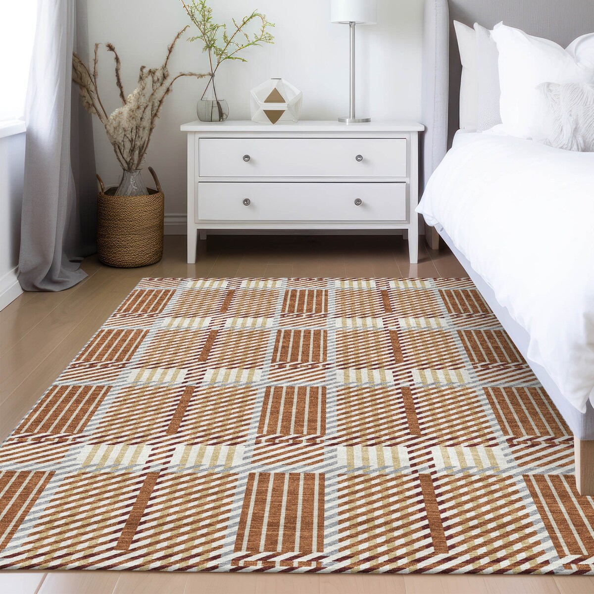Machine Washable Indoor/ Outdoor Geometric Stripe Chantille Rug