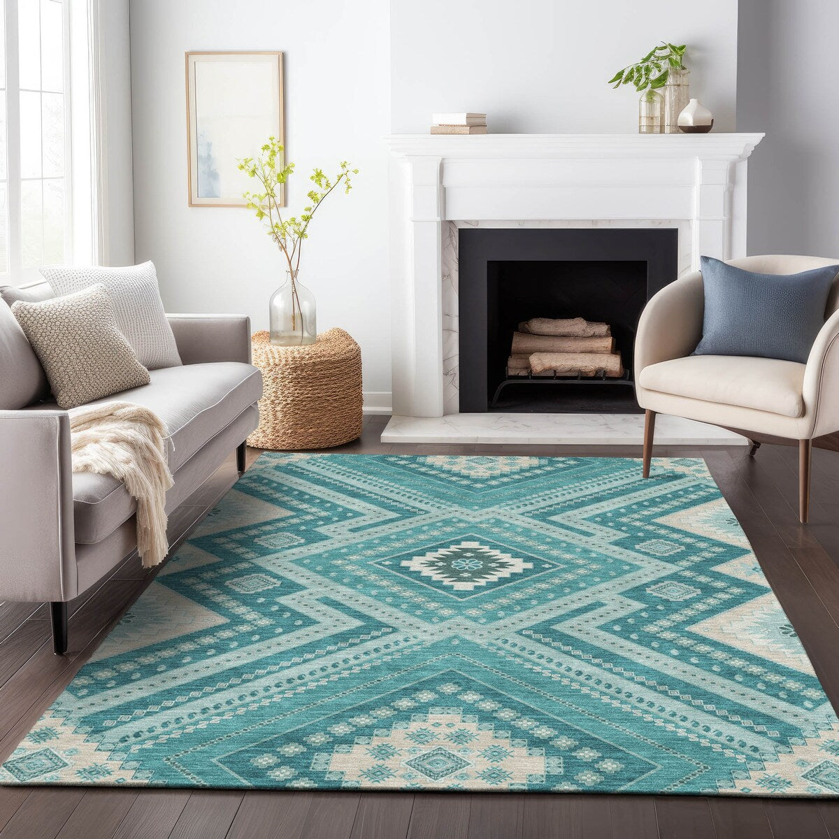Machine Washable Indoor/ Outdoor Global Boho Chantille Rug