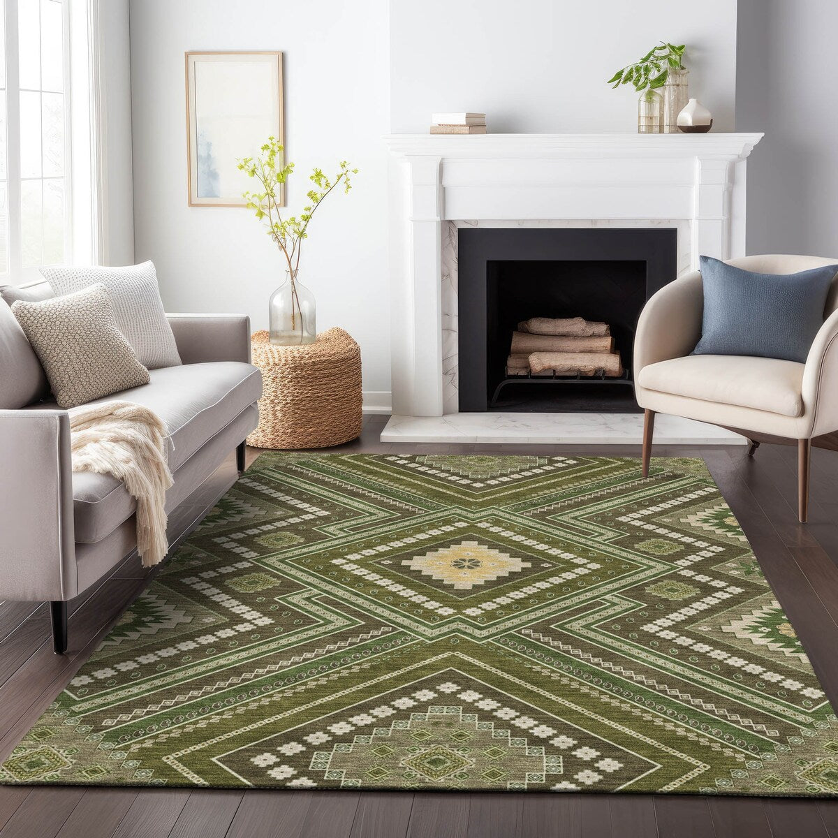 Machine Washable Indoor/ Outdoor Global Boho Chantille Rug