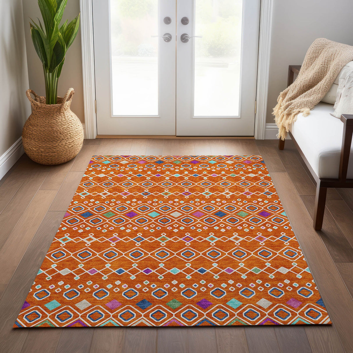 Machine Washable Indoor/ Outdoor Global Contempory Chantille Rug