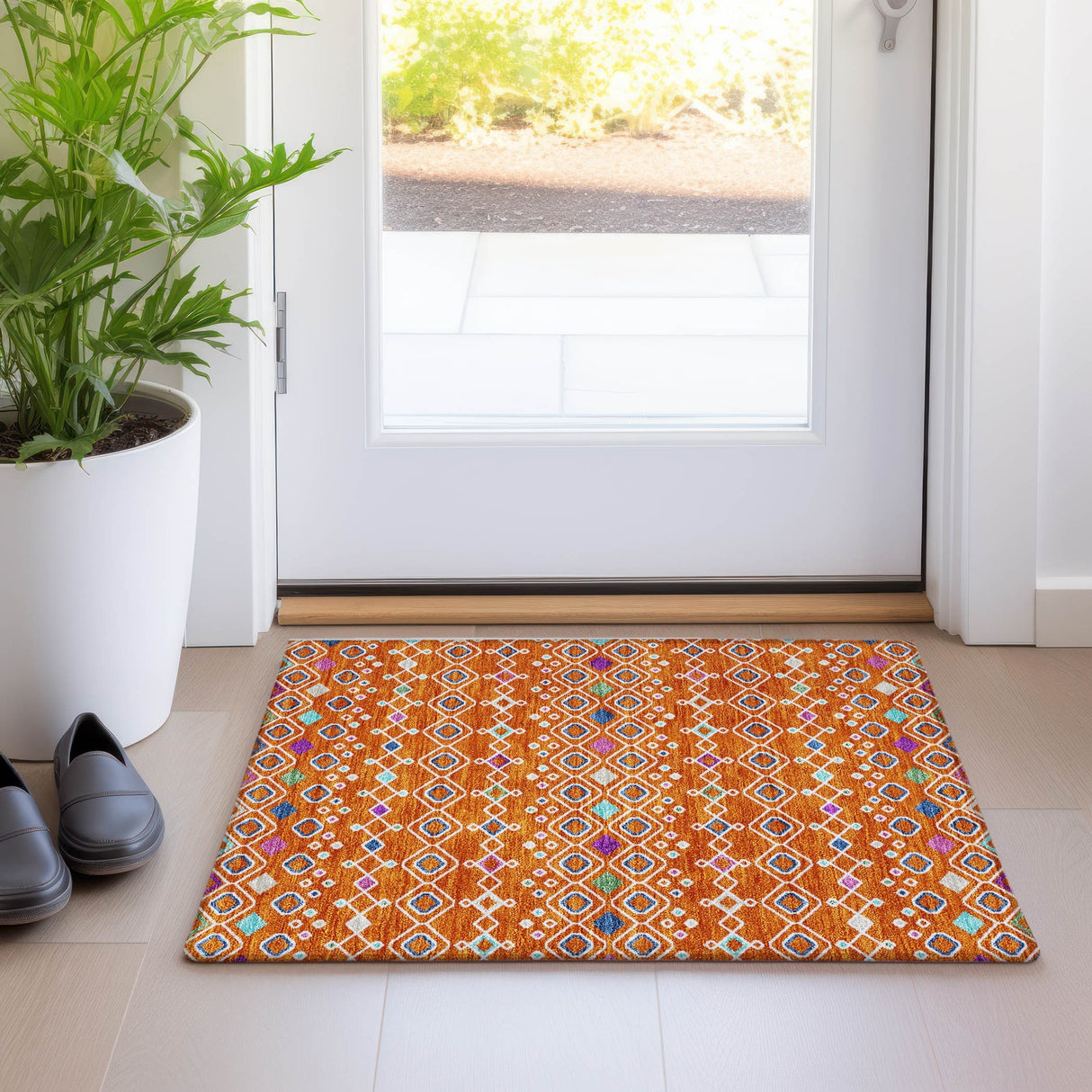 Machine Washable Indoor/ Outdoor Global Contempory Chantille Rug
