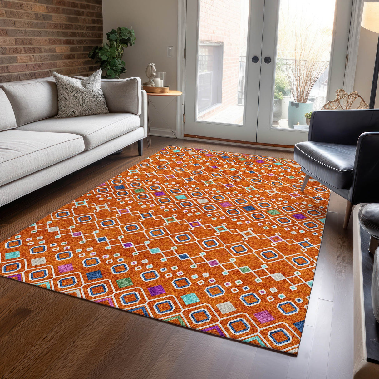 Machine Washable Indoor/ Outdoor Global Contempory Chantille Rug