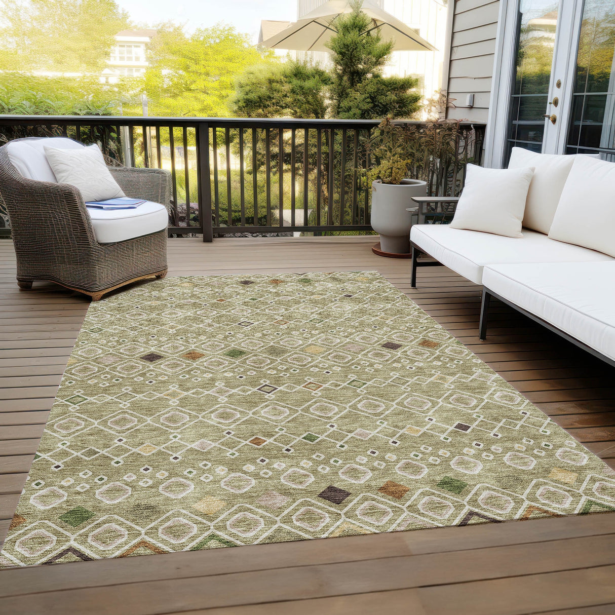 Machine Washable Indoor/ Outdoor Global Contempory Chantille Rug