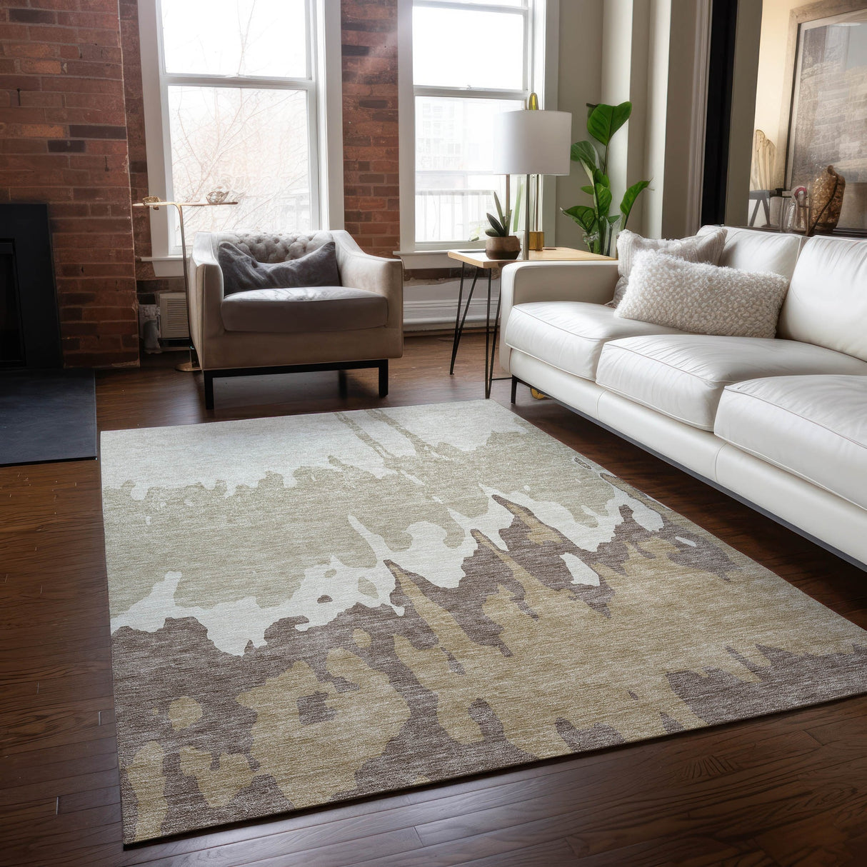 Machine Washable Indoor/ Outdoor Modern Abstract Chantille Rug