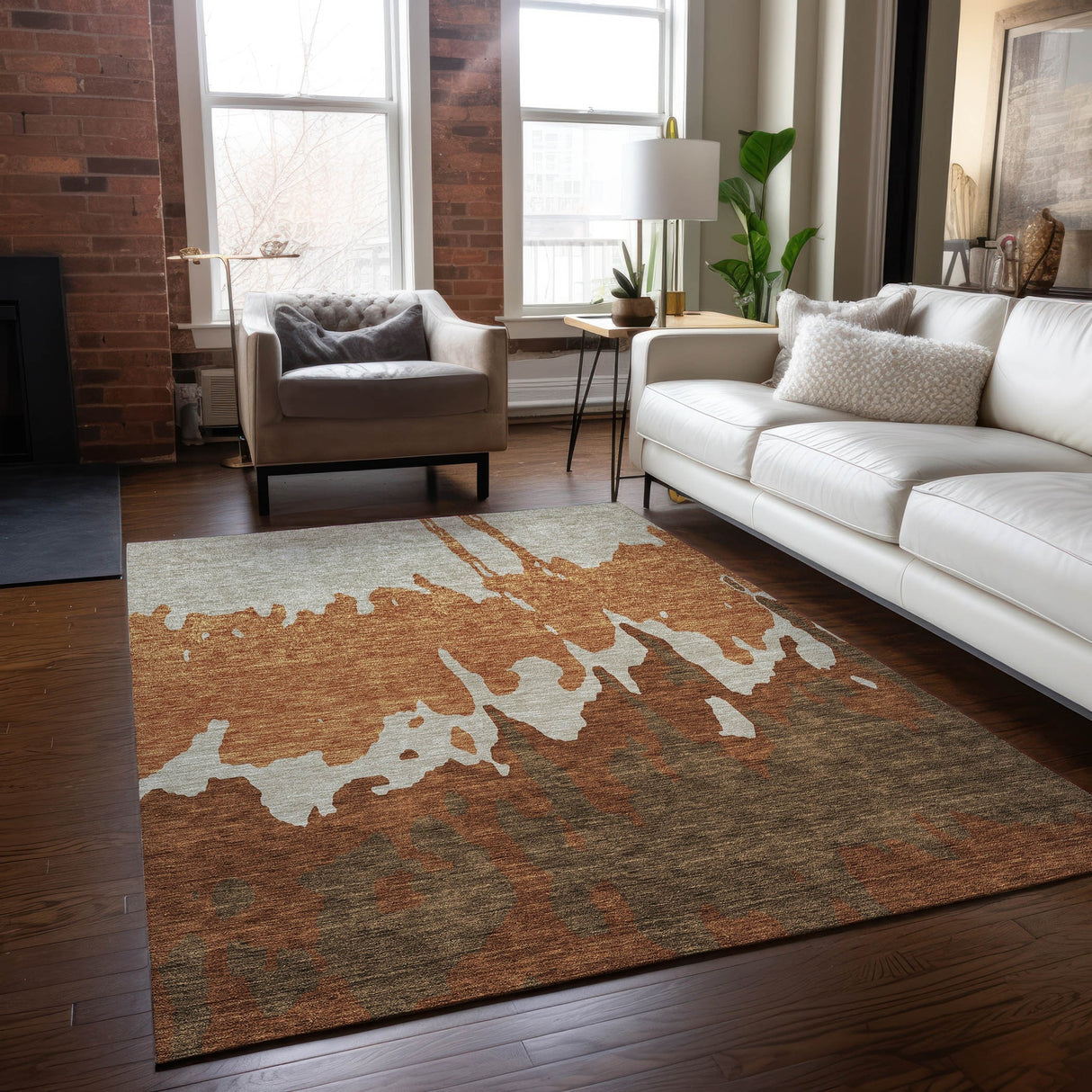 Machine Washable Indoor/ Outdoor Modern Abstract Chantille Rug