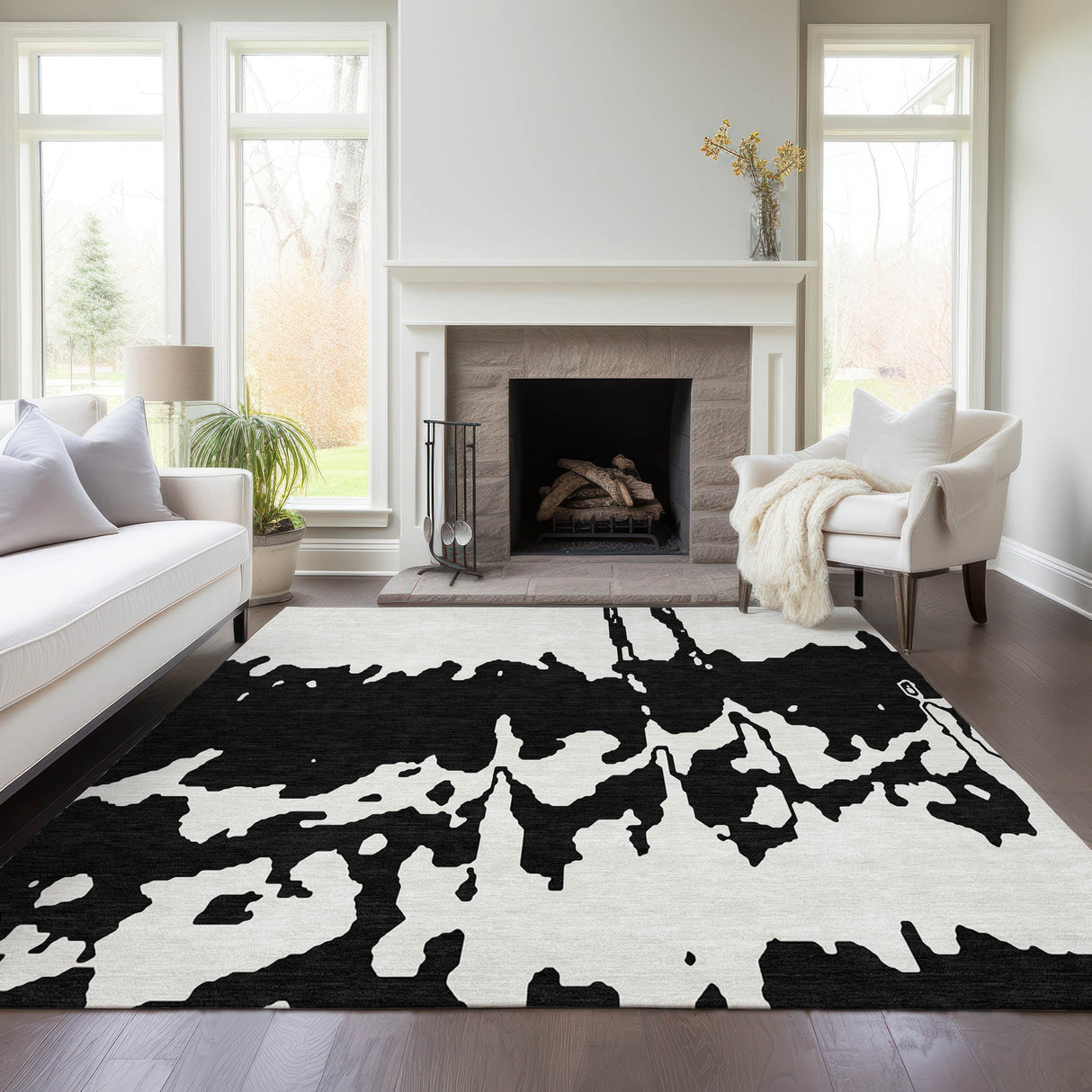 Machine Washable Indoor/ Outdoor Modern Abstract Chantille Rug