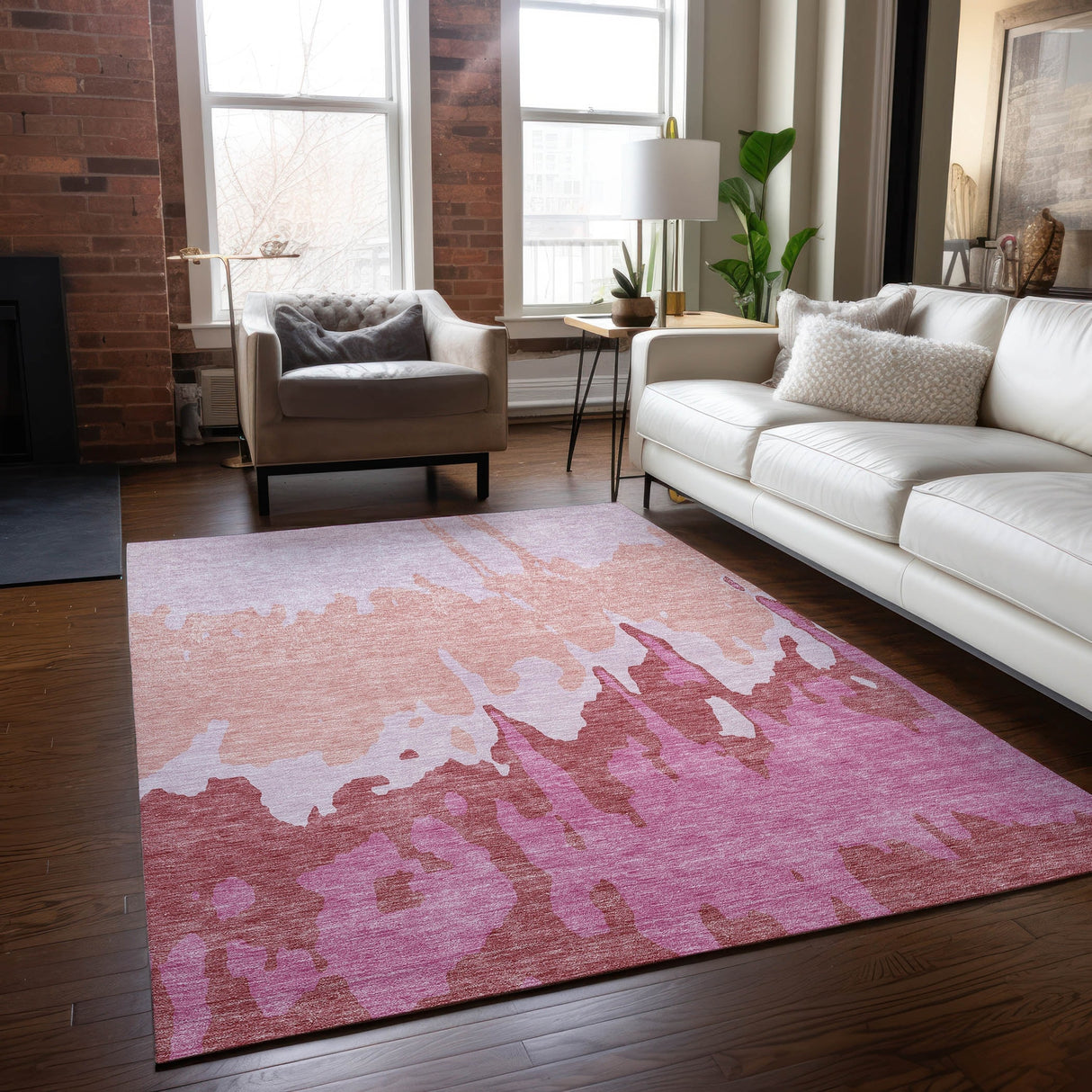 Machine Washable Indoor/ Outdoor Modern Abstract Chantille Rug
