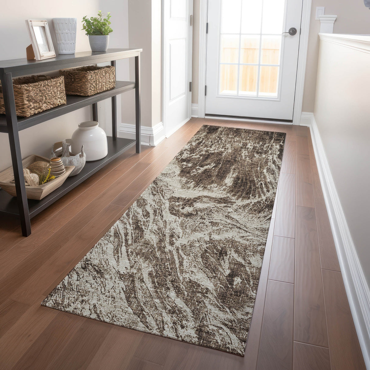 Machine Washable Indoor/ Outdoor Modern Abstract Chantille Rug